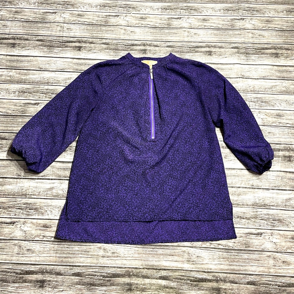 Womens small Michael Kors purple & black abstract print loose fit blouse Euc